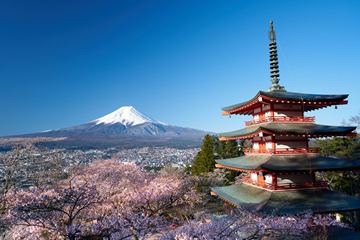 Images of Mt. Fuji and the temple